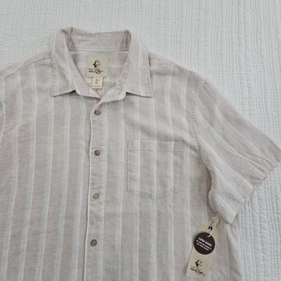 Panama Jack Linen Blend Shirt Men's Size L Beige Stripe NEW Button-Up Collared - Picture 5 of 14